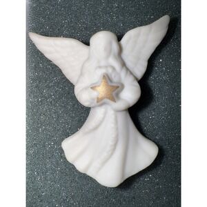 Vintage‎ Lenox Porcelain Bisque Angel Holding a Gold Star Brooch Pin